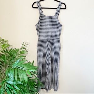 Zara Trafaluc Textured Plaid Wide Leg Jumpsuit M